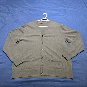 Merona Cardigan Sweater Mens Large Gray 100% Cotton V-Neck Button Front Pocket